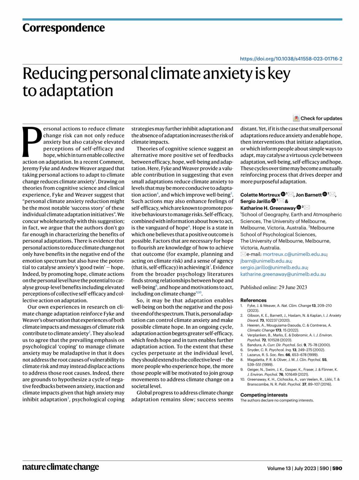 "Reducing personal climate anxiety is key to adaptation"