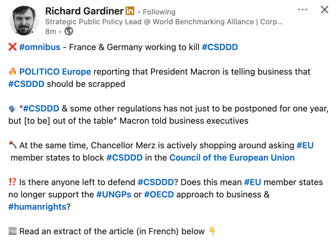 World Benchmarking Alliance’s Richard Gardiner on LinkedIn