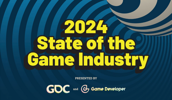 Yellow text on a blue background reading "2024 State of the Game Industry" presented by GDC & Game Developer